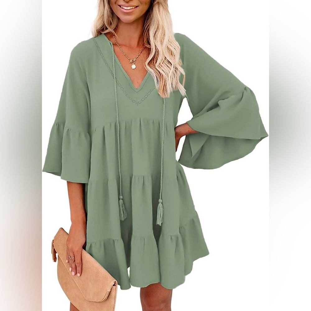 Green Summer Shift Dress Tunic Dress